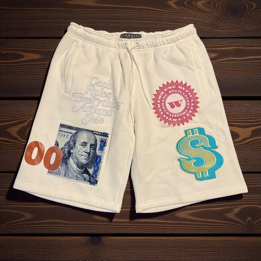 Eternity Men's XL White Graphic Sweat Shorts Casual Elastic Waist